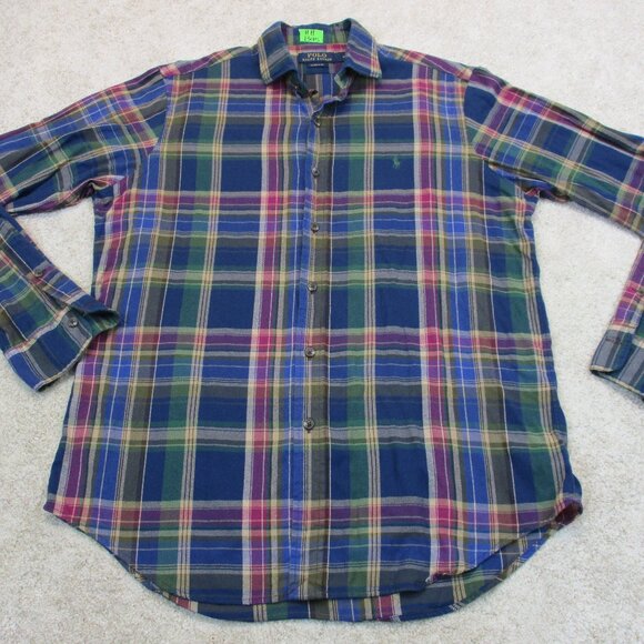 Polo Ralph Lauren Other - Ralph Lauren Polo Shirt Adult Medium Blue Green Flannel Plaid Button Up Mens